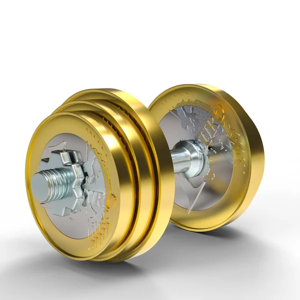 Fitness Dumbbells Made Euro Coins Render — Stok fotoğraf