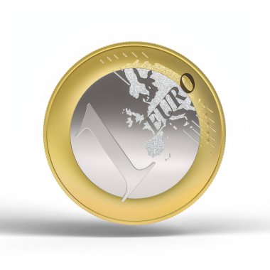 one euro coin on white with shadow. 3d render