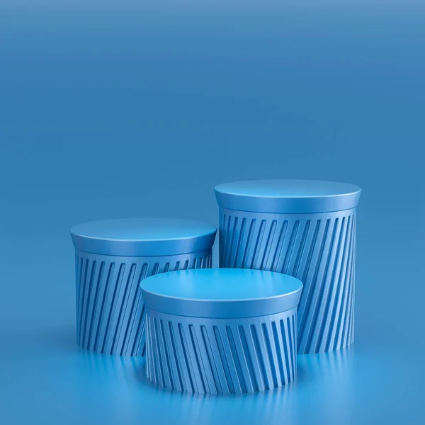 Classic Column Podiums Blue Tones Render — Stock Photo, Image