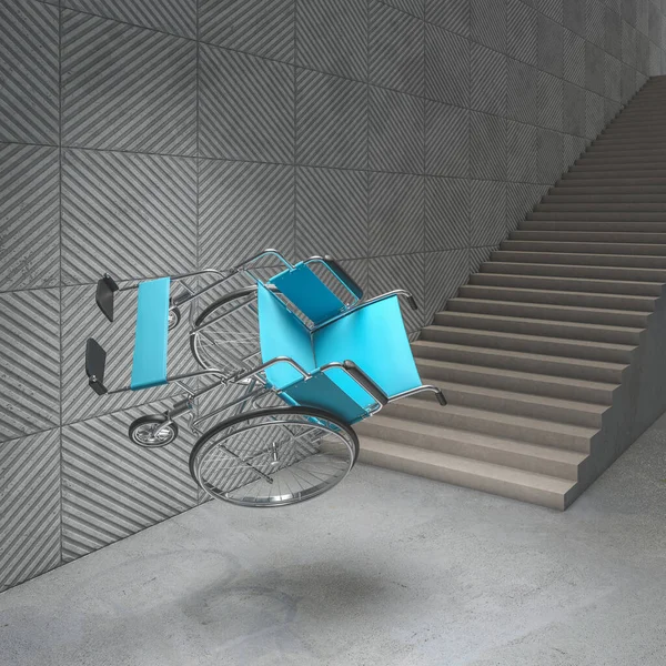 Wheelchair Disabled Falls Badly Concrete Staircase Render — Stock Photo, Image