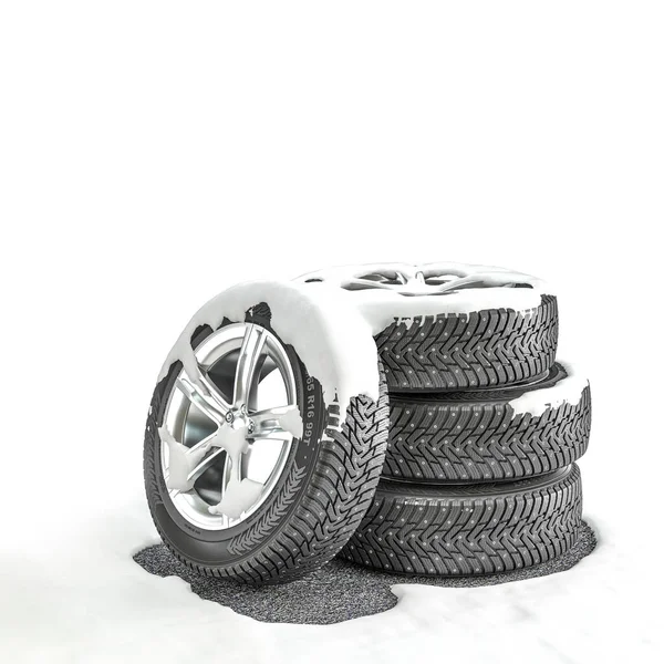 Neumáticos Nieve Carretera Nevada Renderizar —  Fotos de Stock
