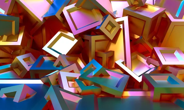 彩虹透射几何形状的抽象背景 3D渲染 — 图库照片