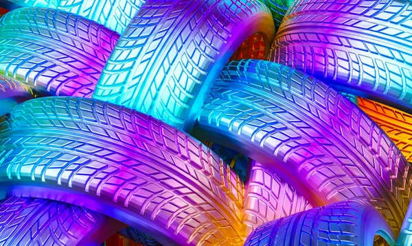 虹色のタイヤの背景 3Dレンダリング — ストック写真