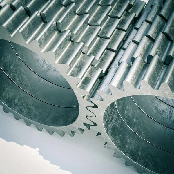 金属ギアの背景正方形のフォーマット 3Dレンダリング — ストック写真