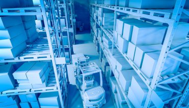 Kablo çerçeveli bir deponun içinde. 3d hazırlayıcı