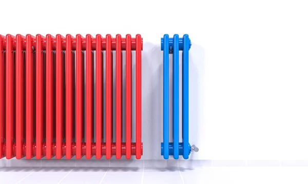 Radiateur Rouge Avec Des Éléments Bleus Séparés Crise Énergétique Problème — Photo