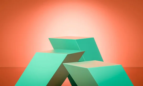 Зеленый Диагональный Геометрический Абстрактный Подиум Красном Фоне Рендеринг — стоковое фото