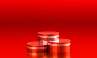 Çelik bantlı metalik kırmızı podyumlar. 3d hazırlayıcı