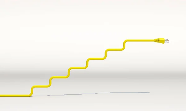 Escalera Hecha Por Cable Amarillo Lan Ethernet Renderizar — Foto de Stock