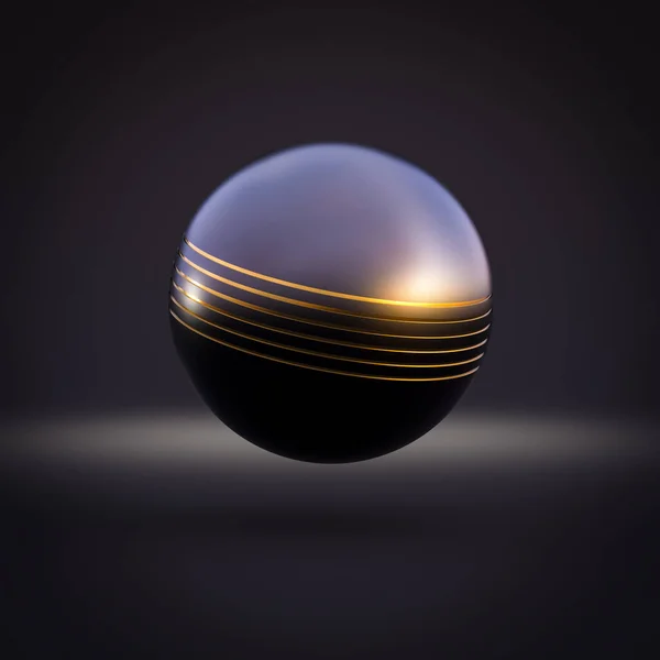 金のインサートを持つ暗い球 3Dレンダリング — ストック写真