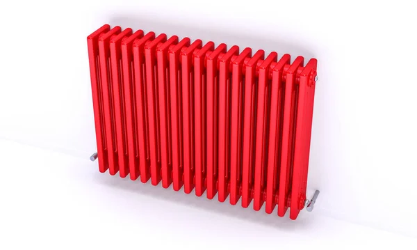 Radiateur Rouge Sur Mur Blanc Rendu — Photo