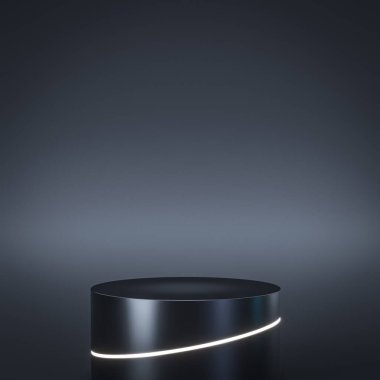 Parlak çizgili siyah podyum. 3d hazırlayıcı
