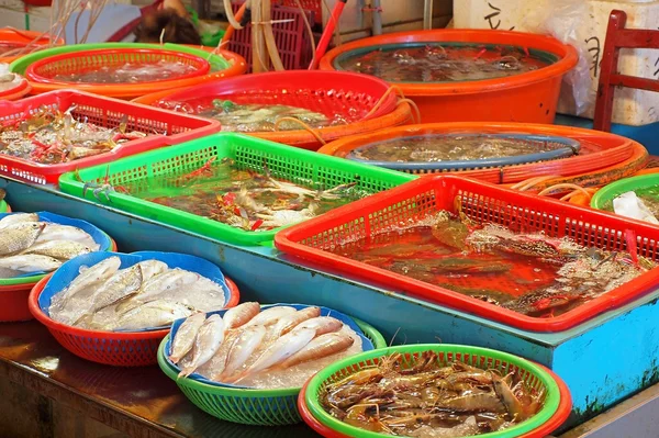 Mořské plody displej na trhu — Stock fotografie