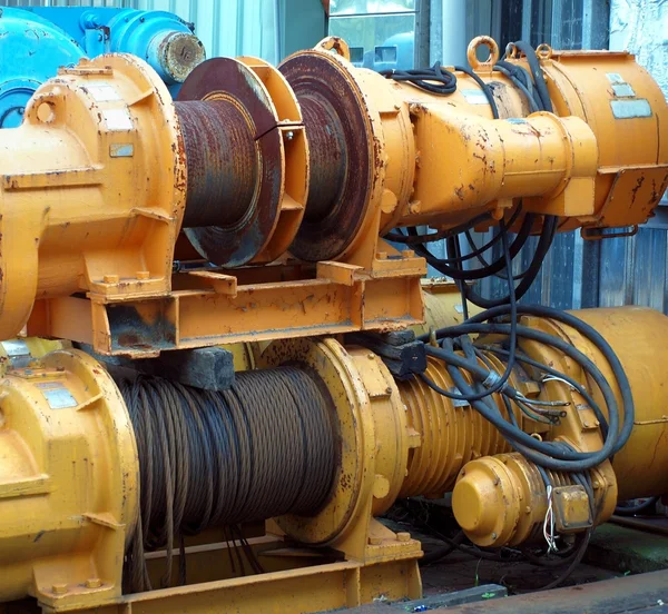 Large Yellow Winch with Steel Cable — Stock Photo, Image