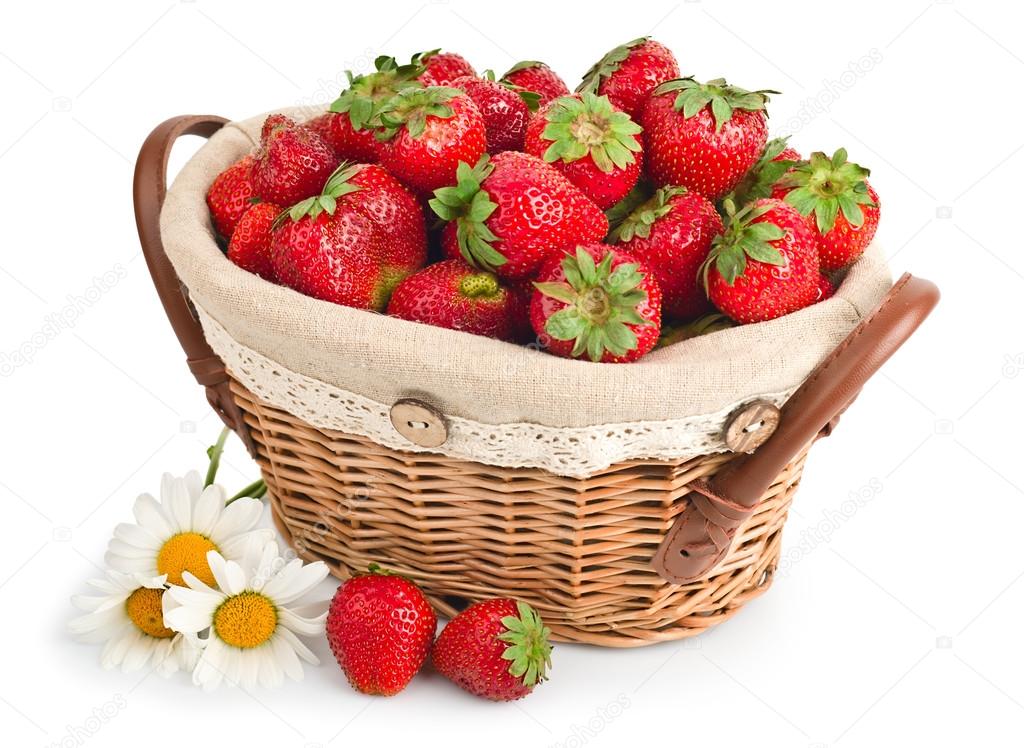 Cheerful basket full with fresh ripe strawberries