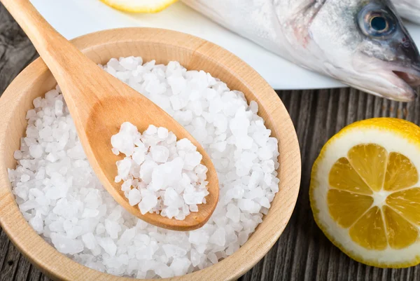 Sea salt with fish closeup — Stock Photo, Image