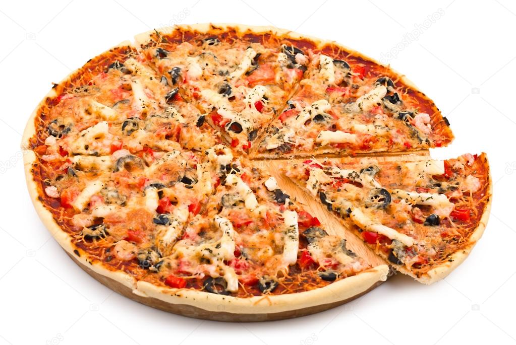 Tasty pizza with seafood