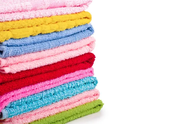 Stack of colorfull towels on white — Stock Photo, Image