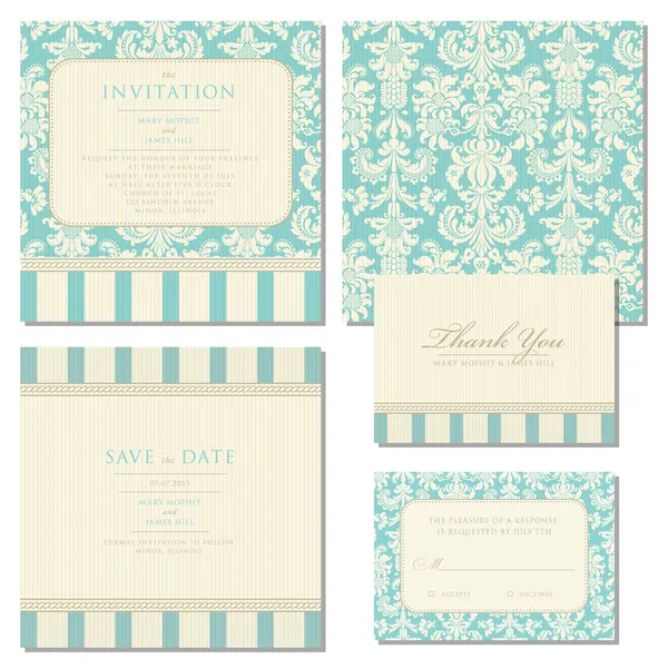 Conjunto de invitaciones y anuncios de boda con backgr vintage — Vector de stock