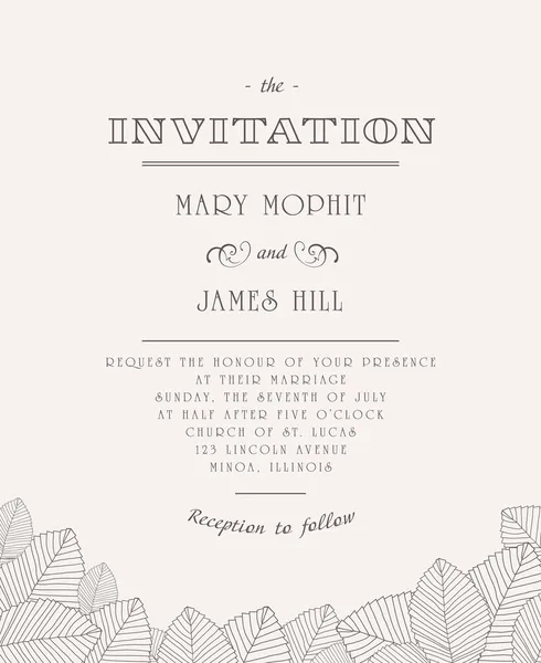 Invitation vintage avec ornements de feuilles — Image vectorielle