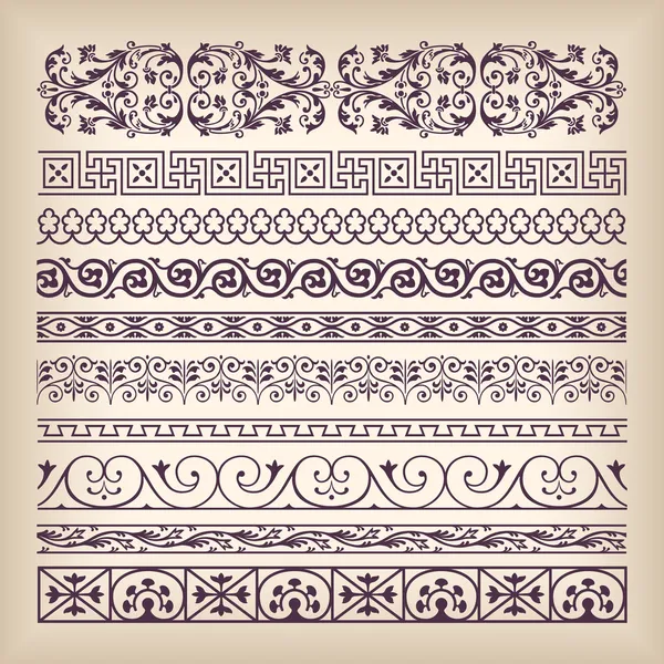 Set vettoriale cornice bordo decorato vintage con patte ornamento retrò — Vettoriale Stock