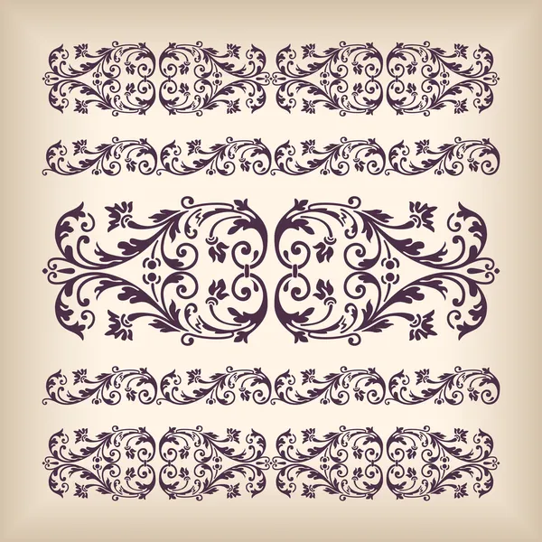 Set vettoriale cornice bordo decorato vintage con patte ornamento retrò — Vettoriale Stock