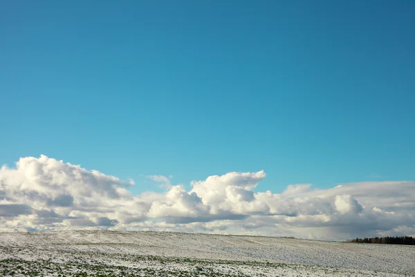 Wit veld en bewolkte hemel. — Stockfoto