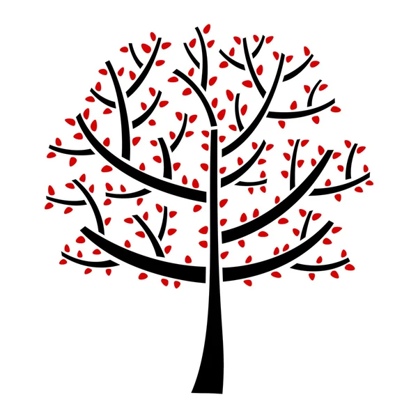 Schwarzer Baum mit rotem Blatt — Stockvektor