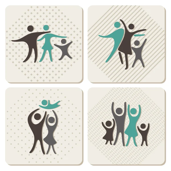 Щасливі сімейні ікони, встановлені в вінтажному стилі — стоковий вектор