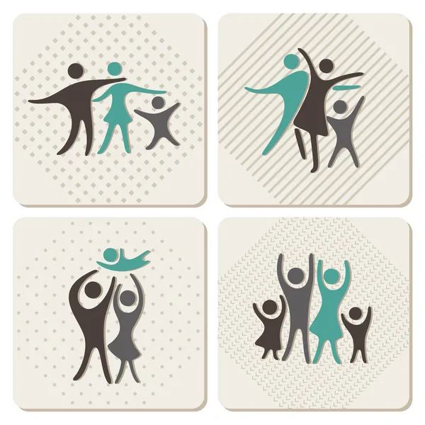 Iconos de la familia feliz conjunto en estilo vintage — Vector de stock