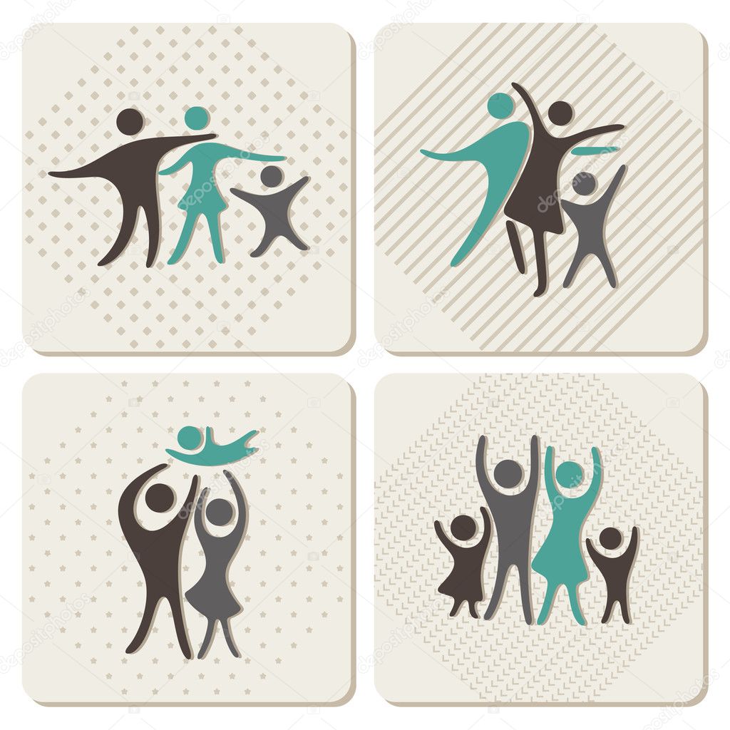 happy family icons set in vintage style