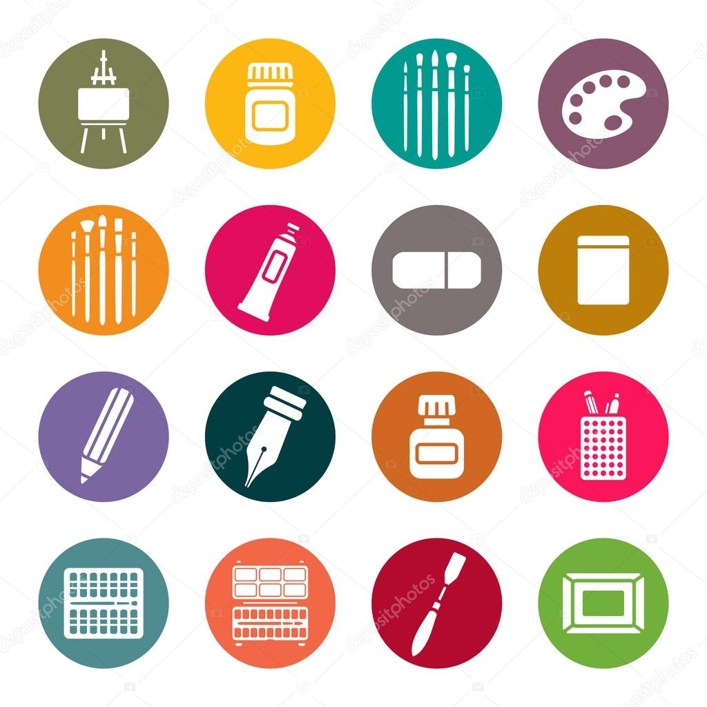 Art materials icons set