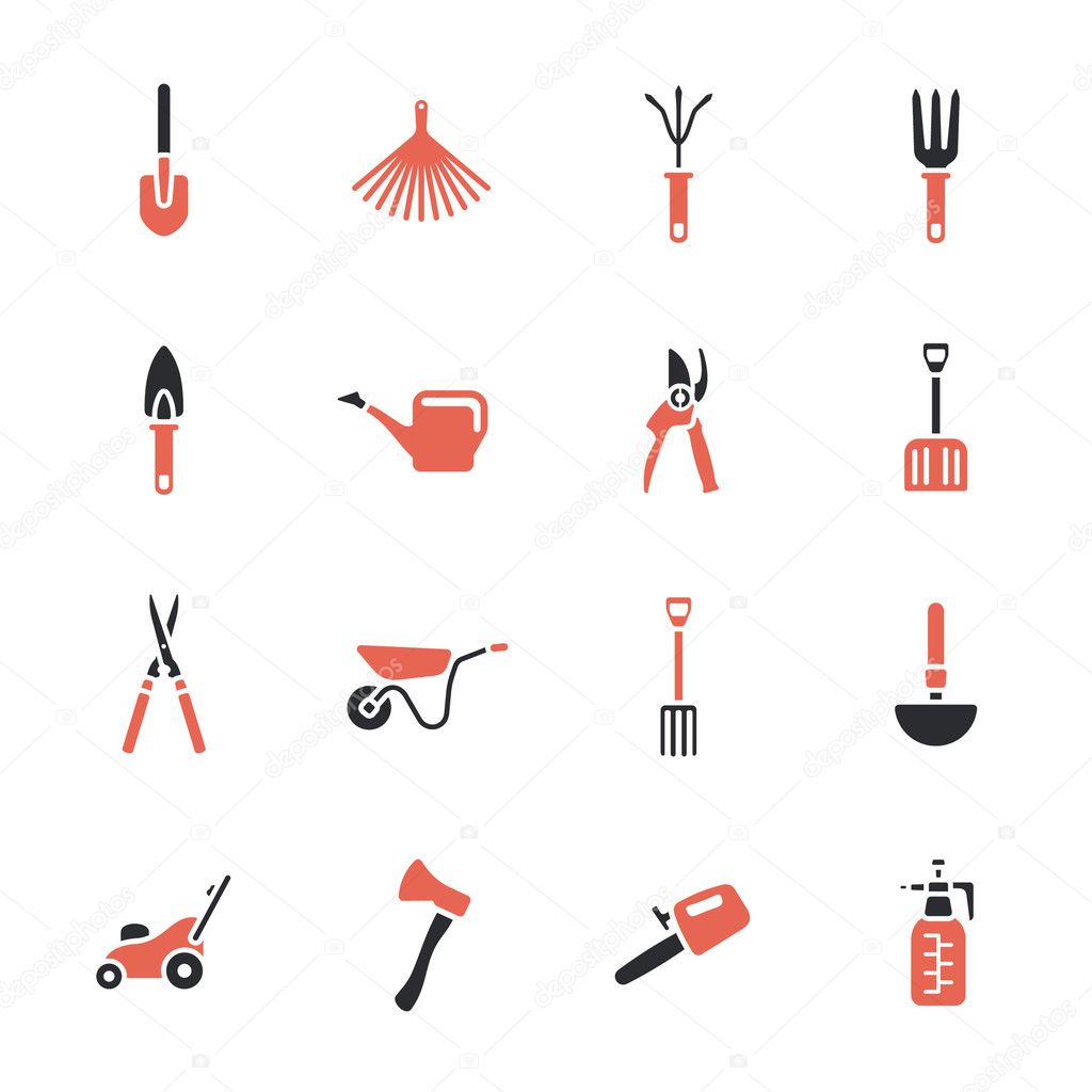 Gardening tools icons set