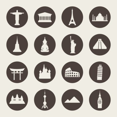 Travel landmarks icon set clipart