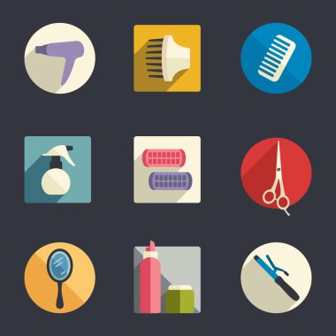 Hairdressing equipment flat icon set clipart