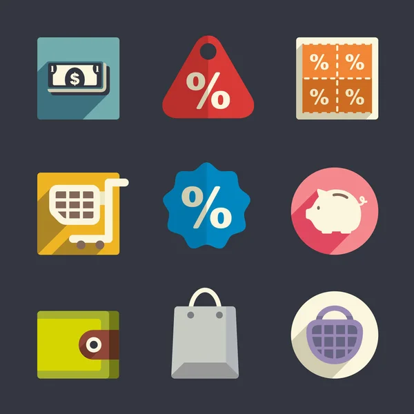 Conjunto de iconos planos. Compras . — Archivo Imágenes Vectoriales