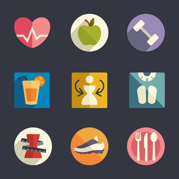 Conjunto de iconos planos. Tema Dieta y fitness — Archivo Imágenes Vectoriales