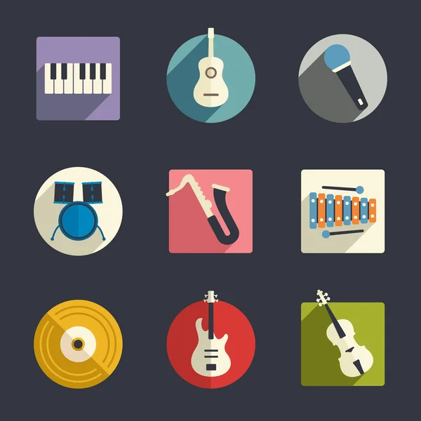 Plochá hudební ikony — Stockový vektor
