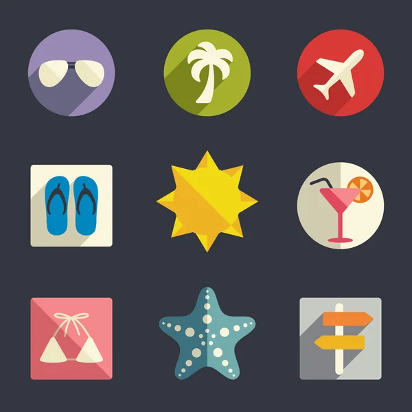 Vacanze set di icone piatte — Vettoriale Stock