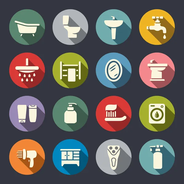 Cuarto de baño icono plano conjunto — Archivo Imágenes Vectoriales