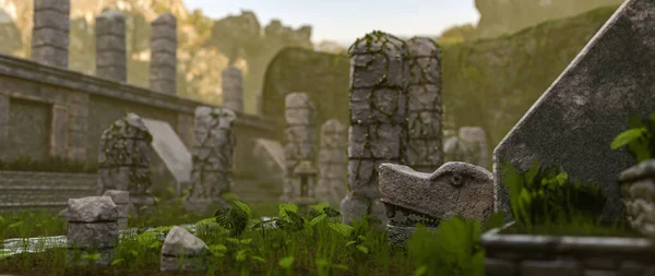 Vykreslené Mystické Starověké Aztécké Ruiny — Stock fotografie