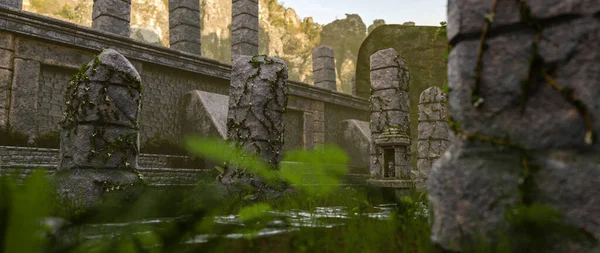 Vykreslené Mystické Starověké Aztécké Ruiny — Stock fotografie