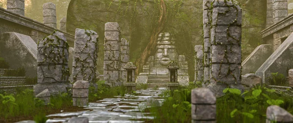 Rendu Mystique Anciennes Ruines Aztèques Images De Stock Libres De Droits