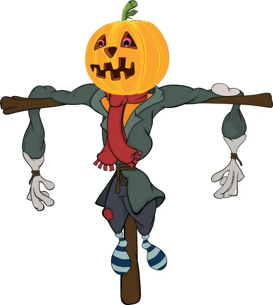 Scarecrow halloween pumpkin cartoon — Stock Vector