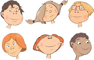 conjunto de dibujos animados de caras de los niños