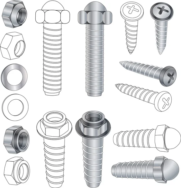 The complete set bolts and nuts Clip-Art — Stock Vector