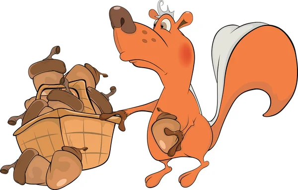 O esquilo e as bolotas. Desenhos animados — Vetor de Stock