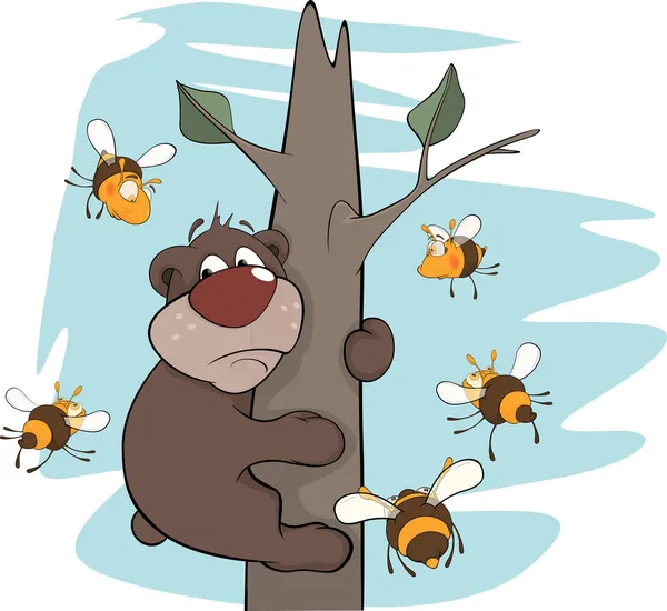 Bear cub and bees. Cartoon — Stock Vector