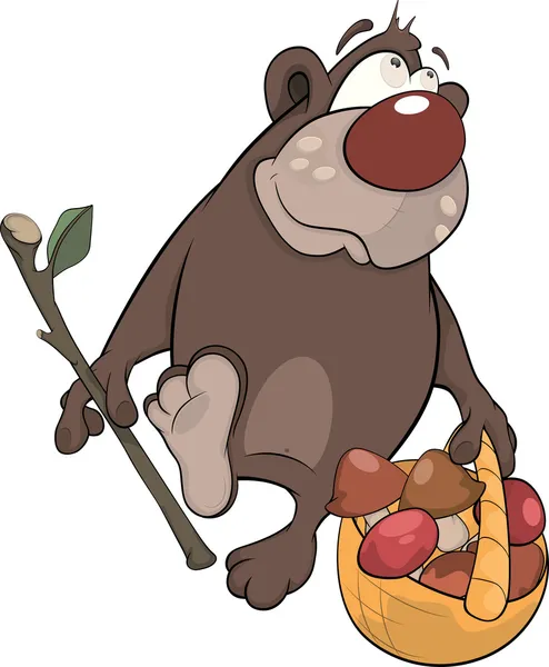 Bear with a basket with mushrooms. Cartoon — Stock Vector