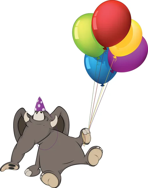 Il vitello dell'elefante e i palloncini di compleanno. Cartone animato — Vettoriale Stock